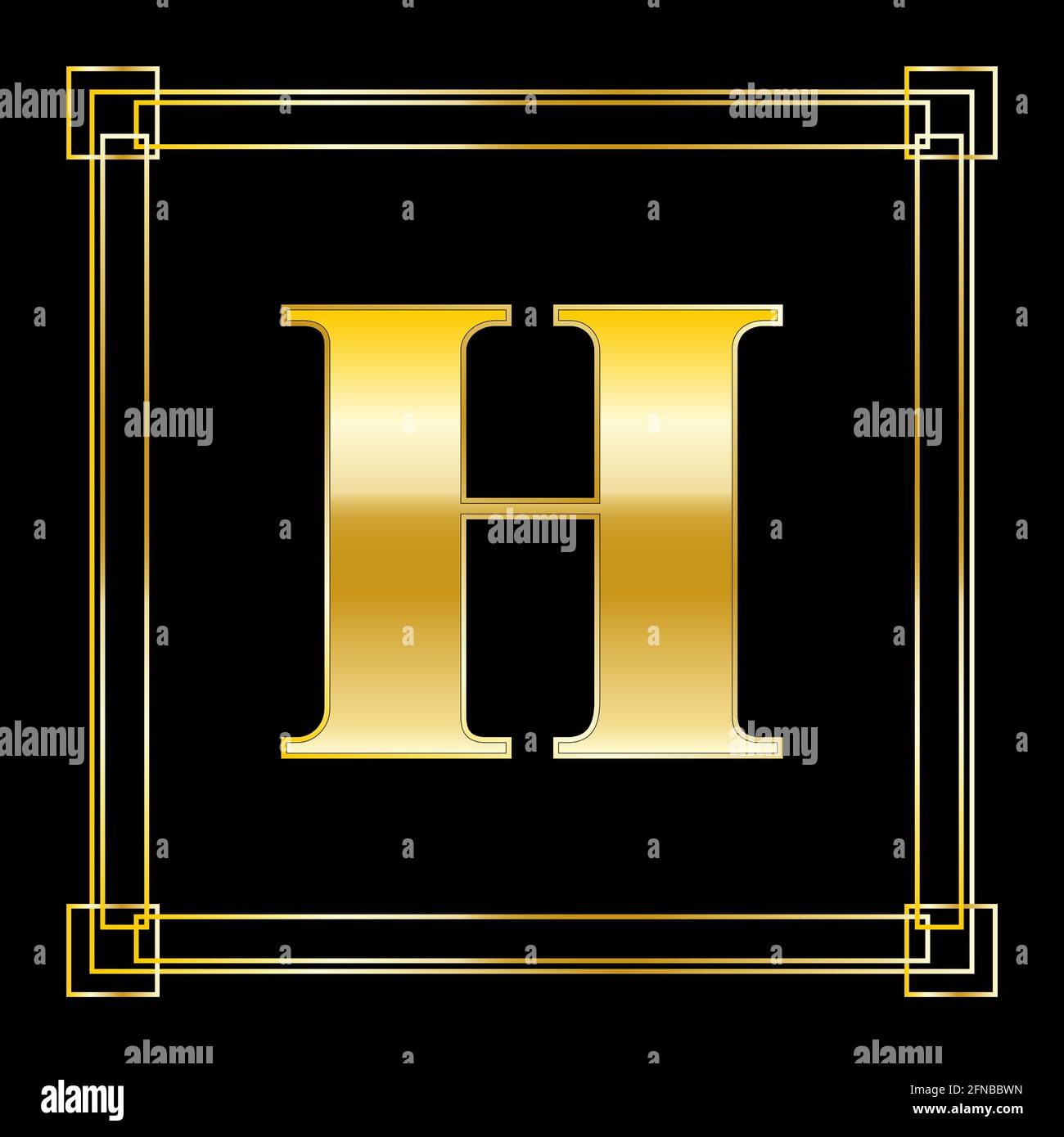 Letter H Logo Design With Square Ornament, luxury golden design, vector ...