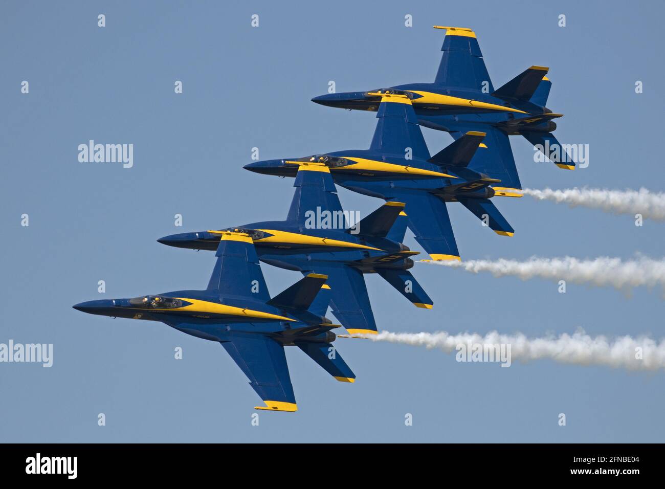 Melbourne, United States. 16th May, 2021. The US Navy Blue Angels perform at The Great Florida Air Show presented by Northrup Grumman in Melbourne, Florida on Saturday May 15, 2021. Photo by Joe Marino/UPI Credit: UPI/Alamy Live News Stock Photo