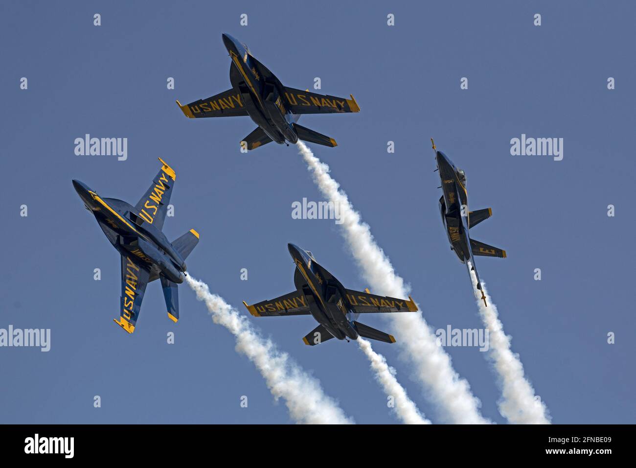 Melbourne, United States. 16th May, 2021. The US Navy Blue Angels perform at The Great Florida Air Show presented by Northrup Grumman in Melbourne, Florida on Saturday May 15, 2021. Photo by Joe Marino/UPI Credit: UPI/Alamy Live News Stock Photo