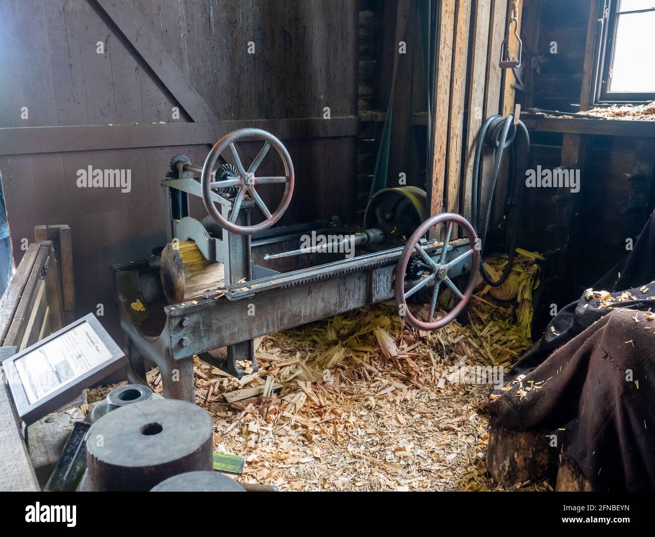 Machinery for making cart wheels at Sovereign Hill, a living gold mining museum, Ballarat Australia Stock Photo