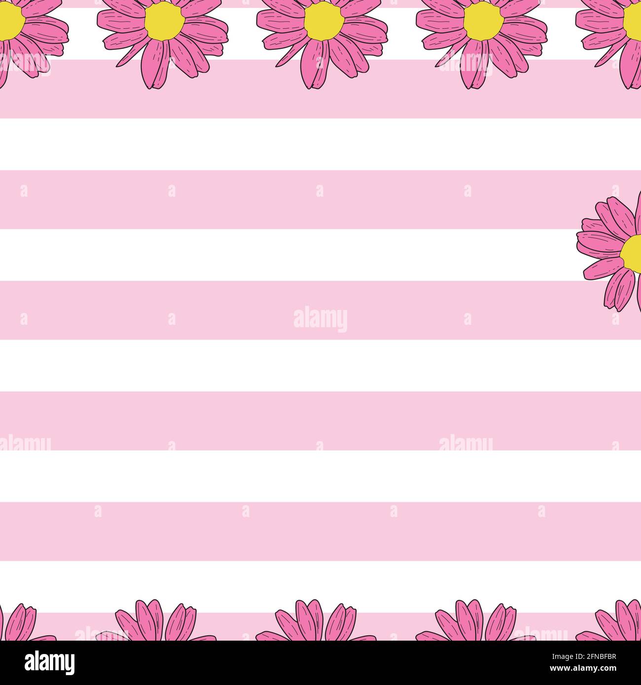 Vector white background pink daisy flowers and wild flowers. Seamless ...