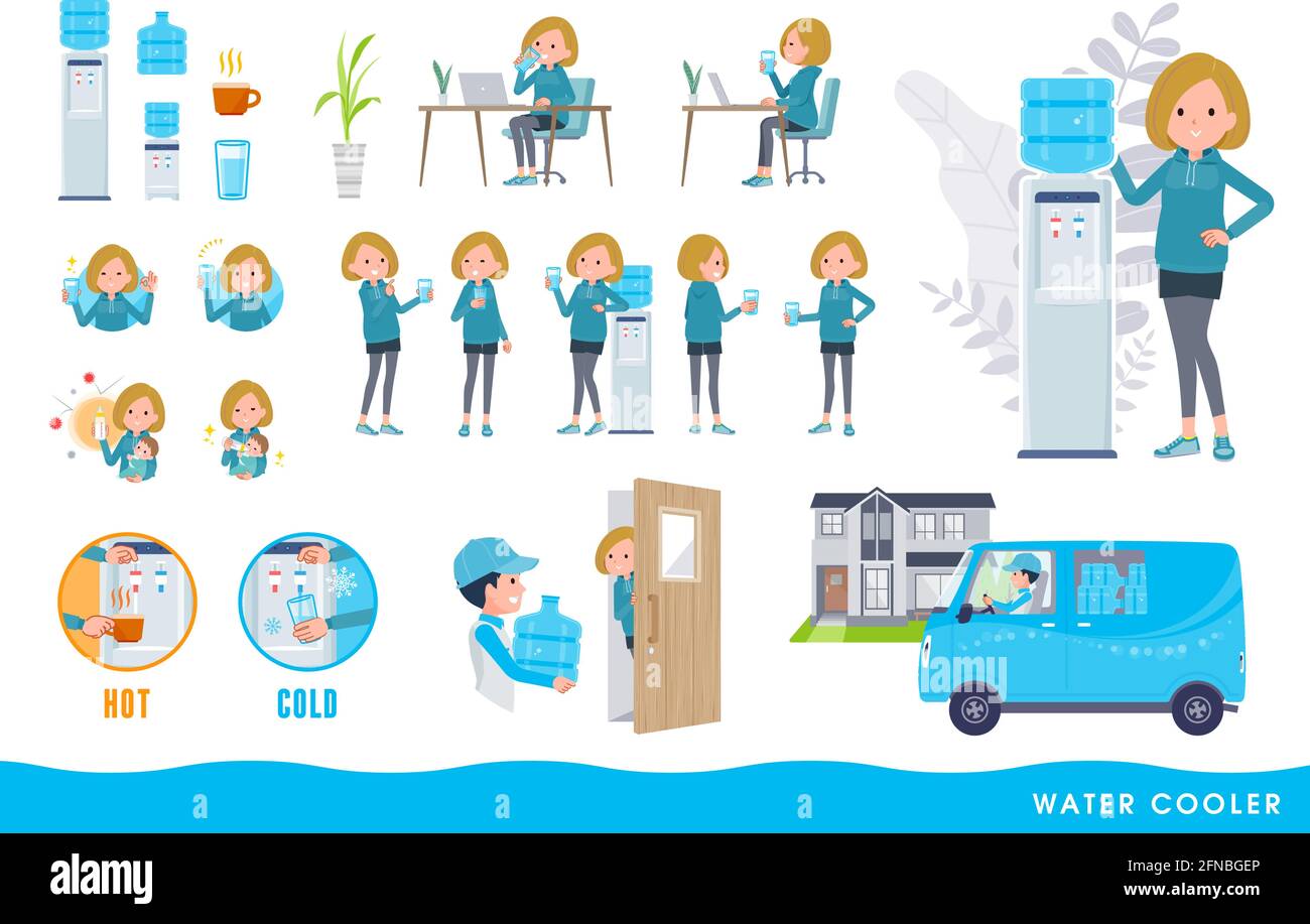 A set of women in a hoodie and water cooler.It's vector art so easy to edit. Stock Vector