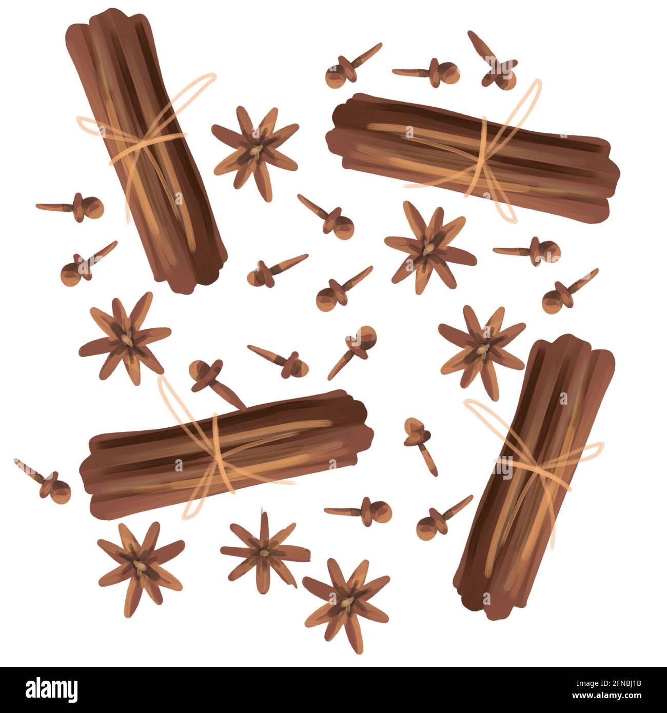Seamless pattern with spices cloves, star anise, cinnamon sticks on