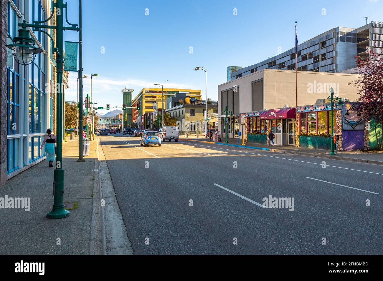 Anchorage, Alaska, USA - 30 September 2020: Modern buildings along Main 6th Avenue, Anchorage Downtown. Stock Photo