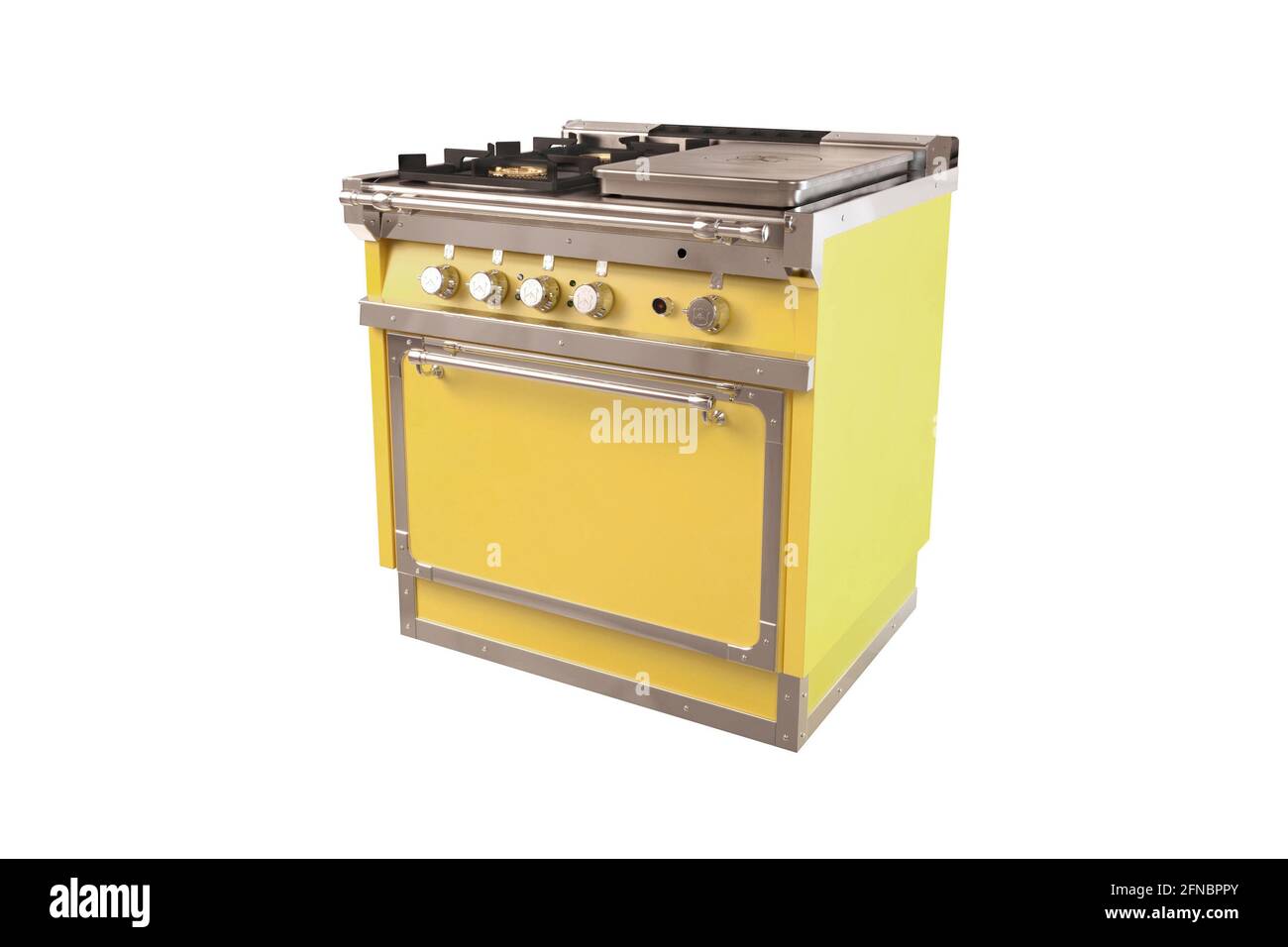 Yellow vintage gas stove isolated on white Stock Photo Alamy