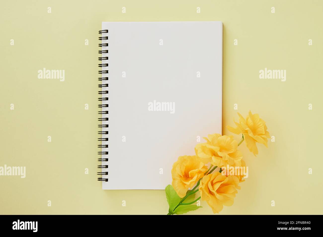 Spring Notebook Empty Spiral Notebook or Spring Notebook in Unlined Type and Orange Flower on ...