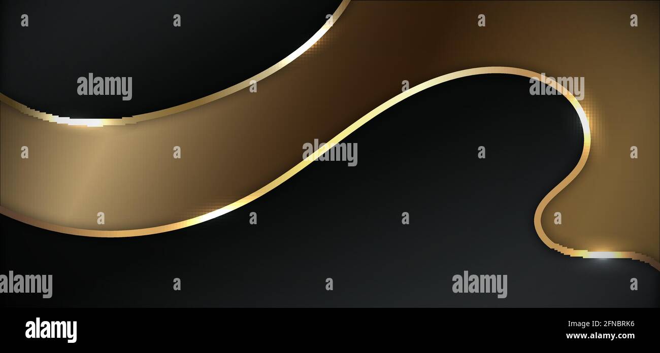 Abstract black and gold wavy layers curve shape background luxury style ...