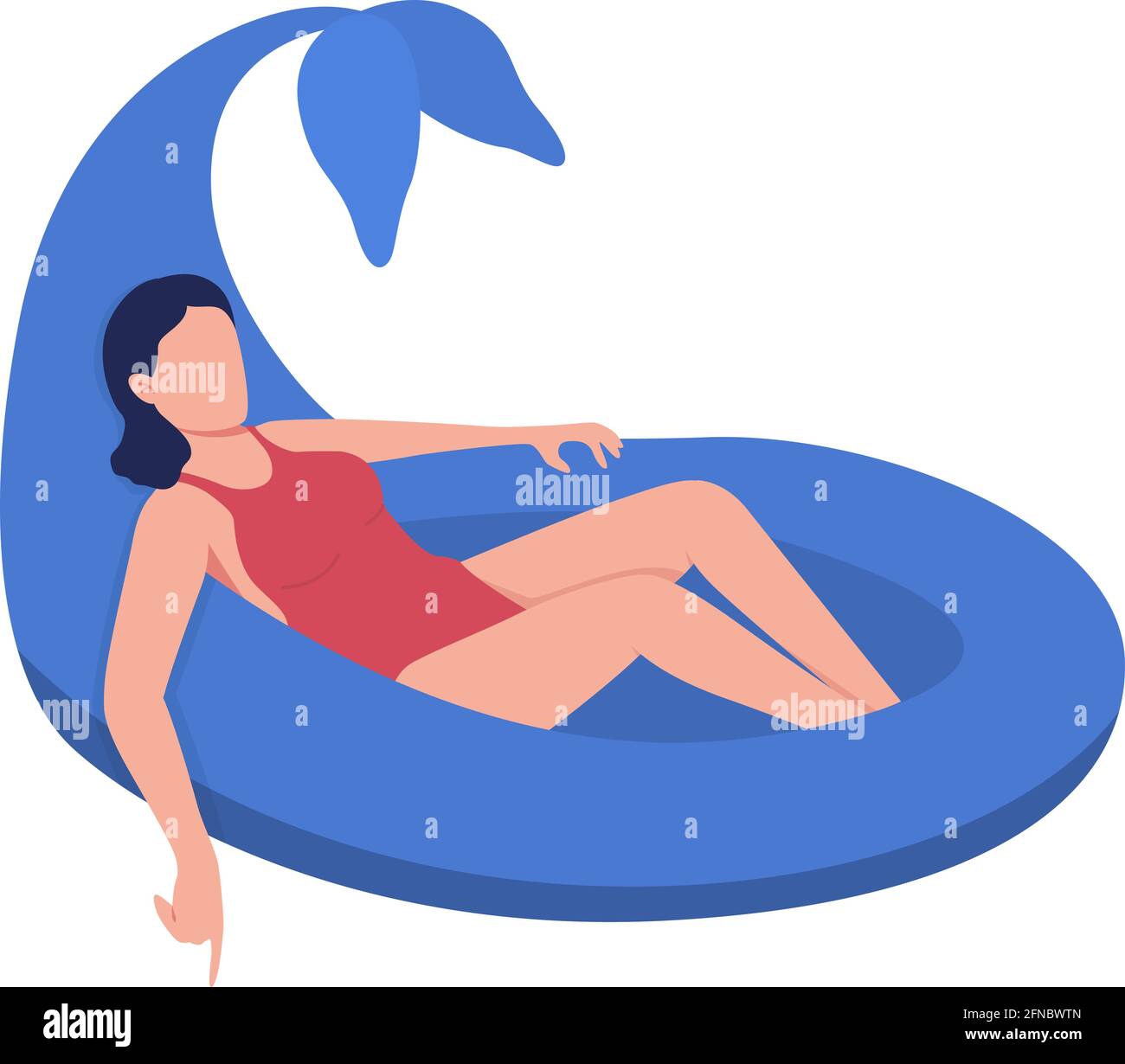 Swimming with dolphin pool float flat color vector faceless character Stock Vector
