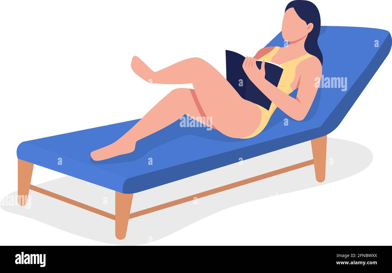 Reading book on beach flat color vector faceless character Stock Vector