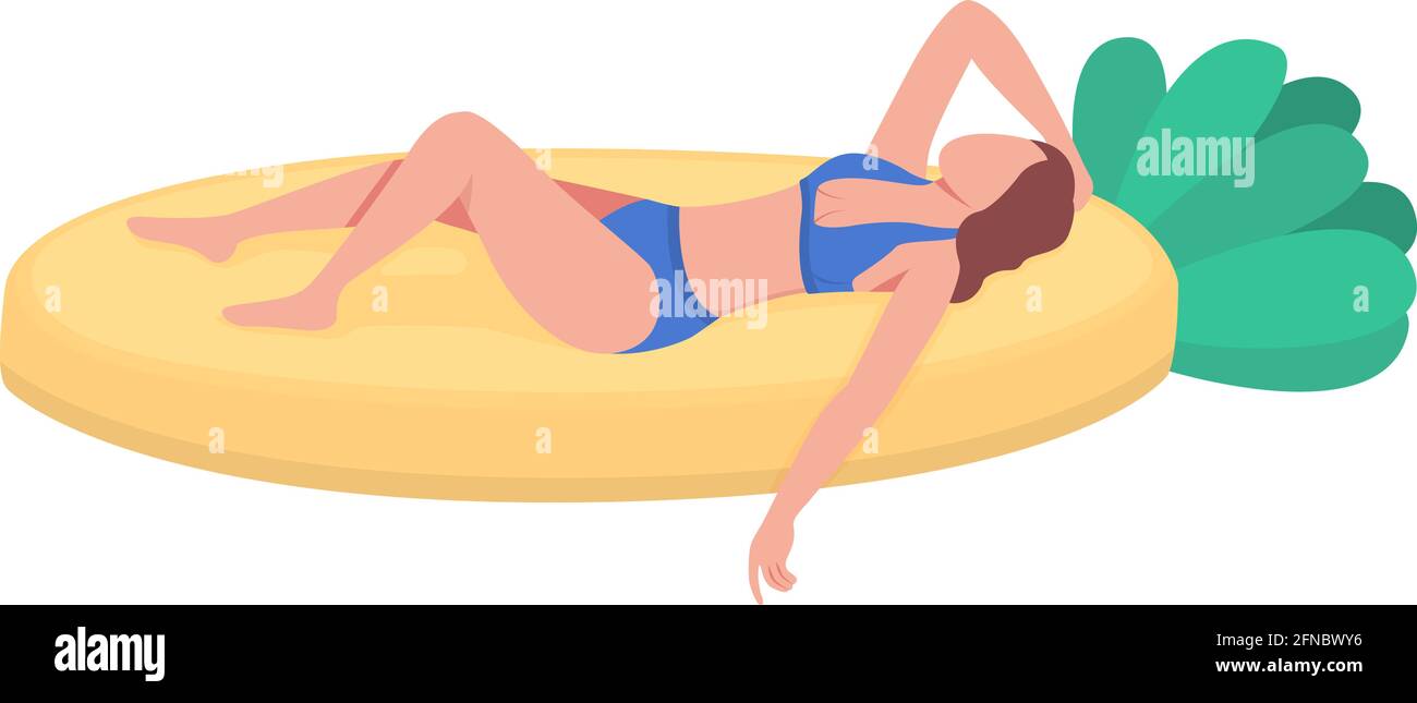 Sunbathing in inflatable pineapple float flat color vector faceless character Stock Vector