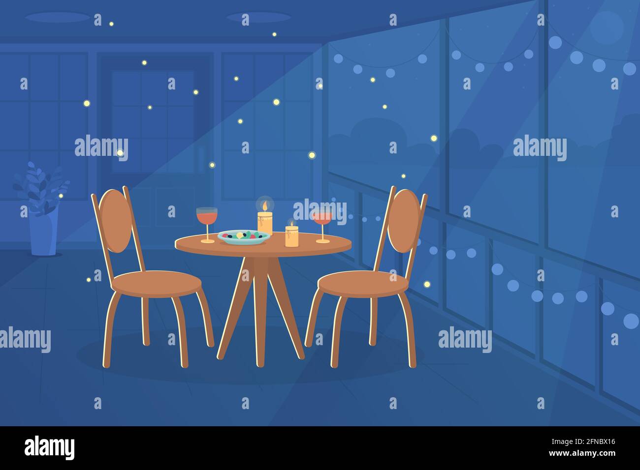 Romantic dinner at home flat color vector illustration Stock Vector