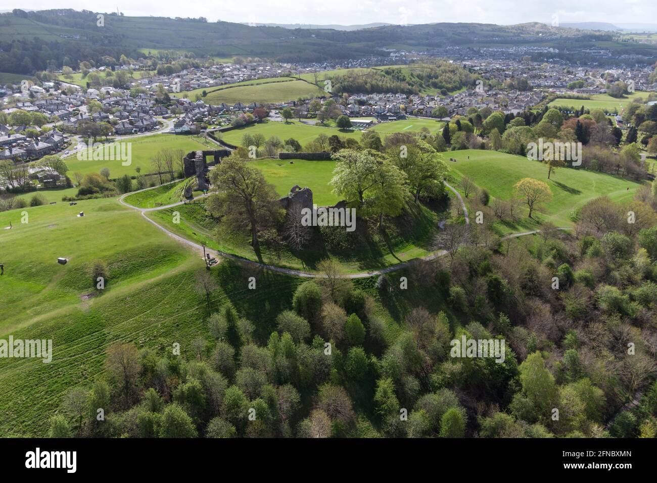 Kendal Castle, Kendal Cumbria, England. 11th May 2021. Aerial views of