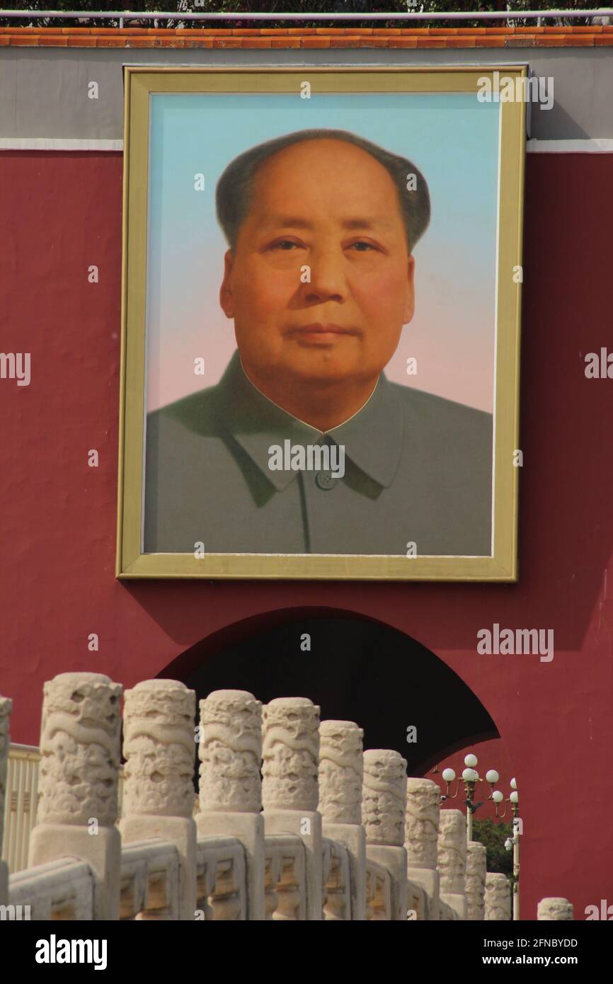 Portrait at Mao Zedong hanging on the Tiananmen Gate in Bejing, China Stock Photo