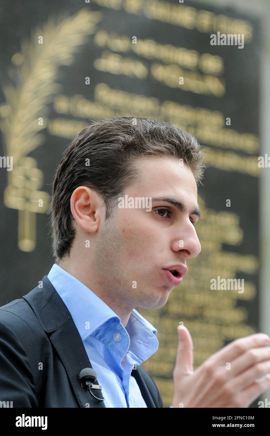 Maxime Verner, youngest candidate to French Presidential elections campaigns in Lyon, Rhone, France Stock Photo