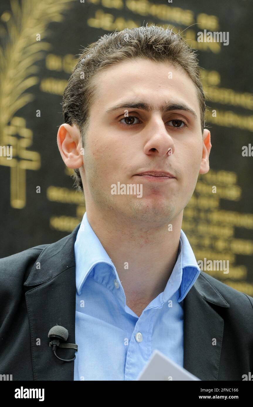 Maxime Verner, youngest candidate to French Presidential elections campaigns in Lyon, Rhone, France Stock Photo