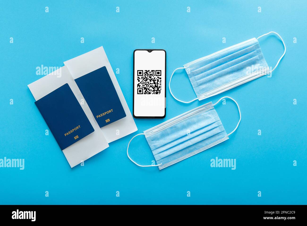 Qr code of negative covid test vaccination stamp on smartphone screen ...