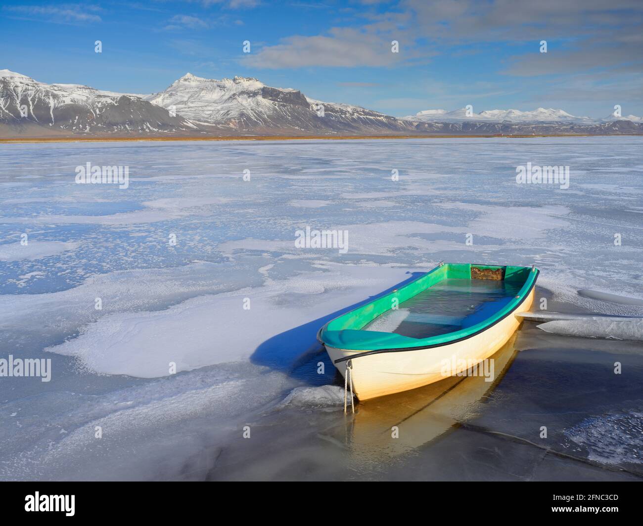 Rowing boat in a frozen lake, Iceland Stock Photo - Alamy