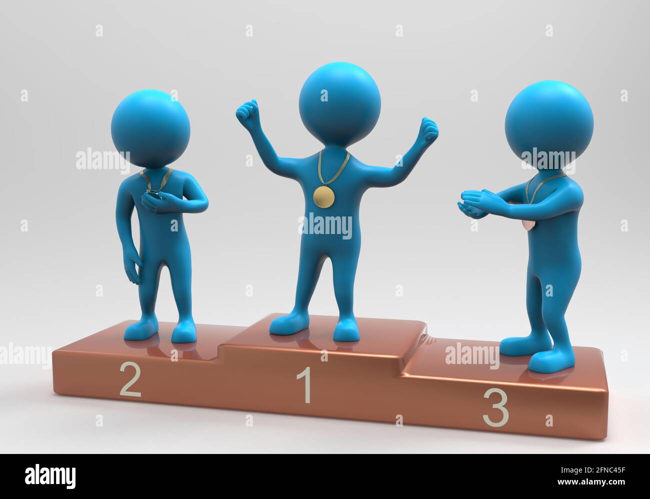 3d rendering of balloonhead cuties standing on  the victory podium Stock Photo