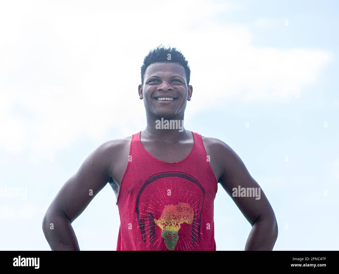 Young black man working on the coast Stock Photo