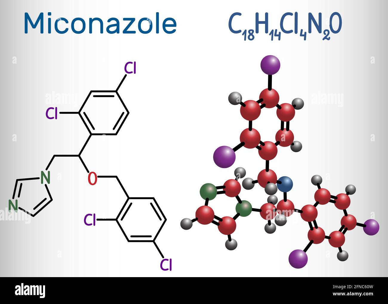 Miconazole molecule. It is an antifungal medication used to treat ring worm, pityriasis