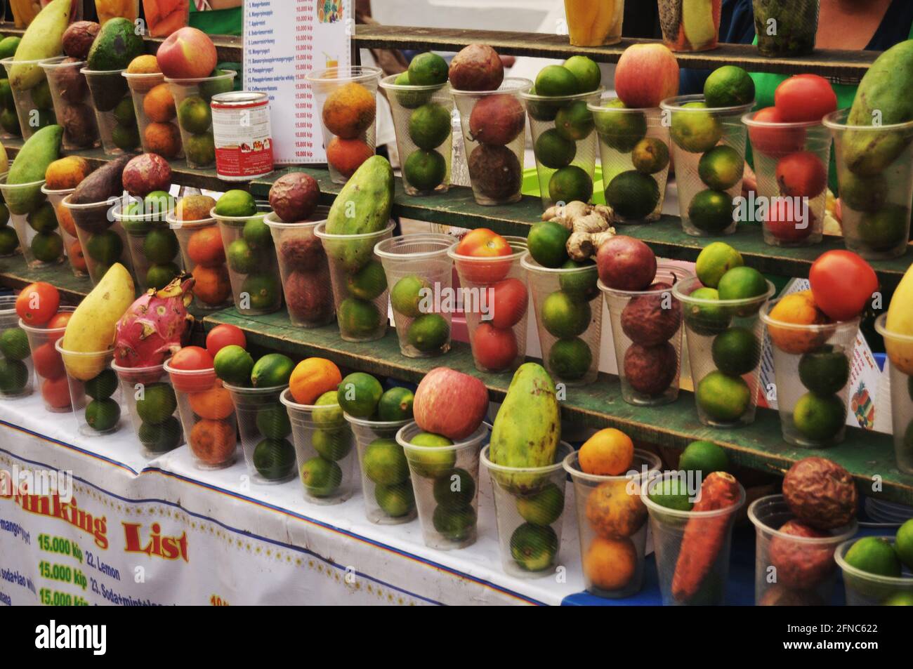 Laotian vendor sale soft drinks water and juice fruits shake smoothie for  lao people foreign travelers travel visit shopping in local shop at  Louangph Stock Photo - Alamy