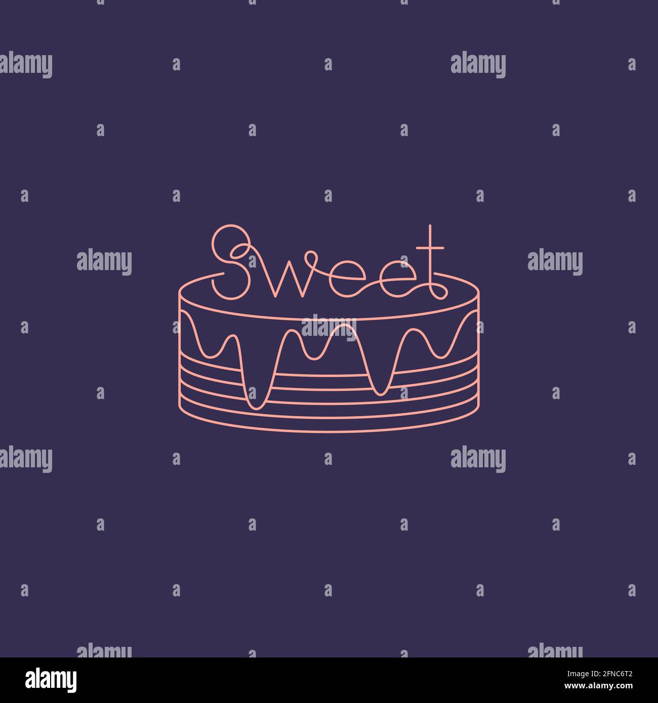 Vector cake logo in outline style. Digital art Stock Vector