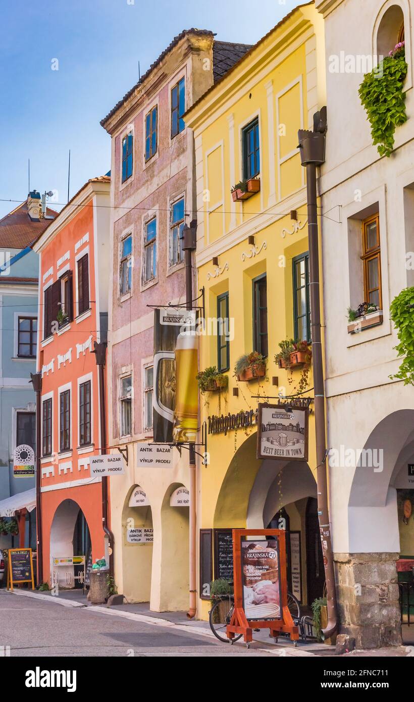 Colorful houses in the shopping street of Ceske Budejovice, Czech Republic  Stock Photo - Alamy