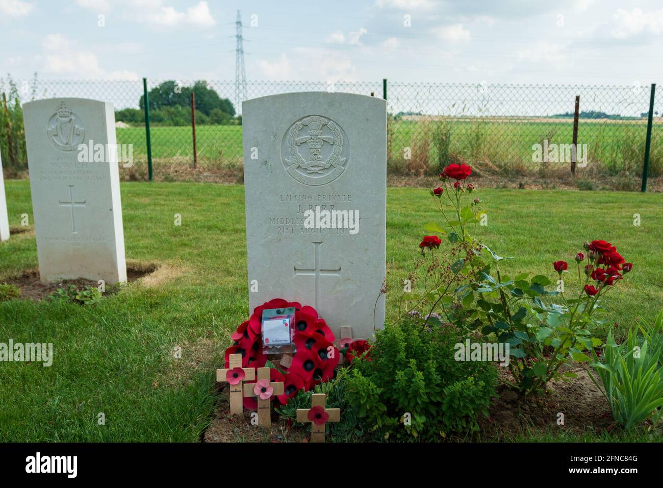 Photograph John Parr Grave, he was an English soldier. He is believed to be the first British Solider to fall in action during the First World War. Stock Photo