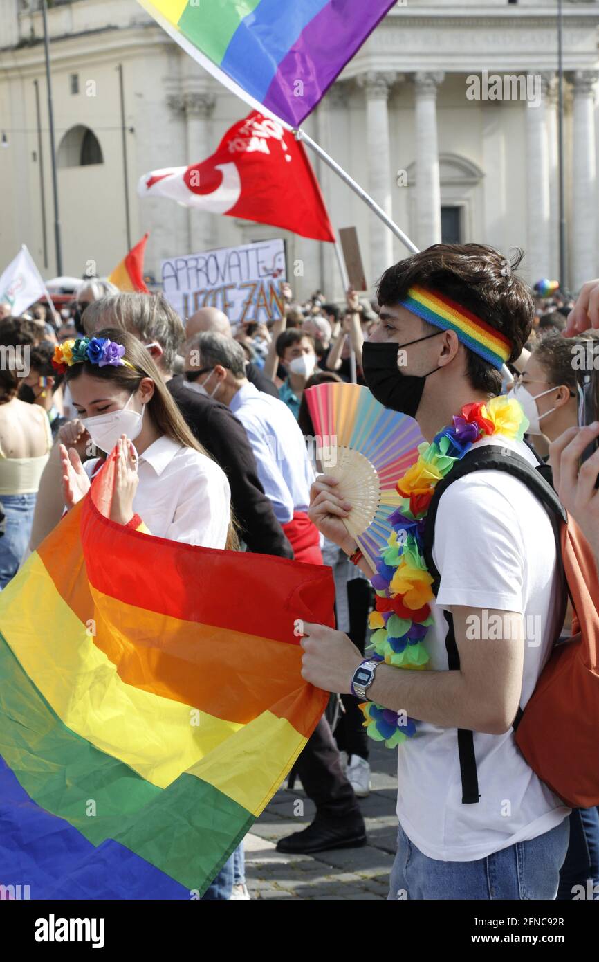 15 May 2021 Demonstration in support for the approval of the Zan bill against homophobia and discrimination in Rome Italy Stock Photo
