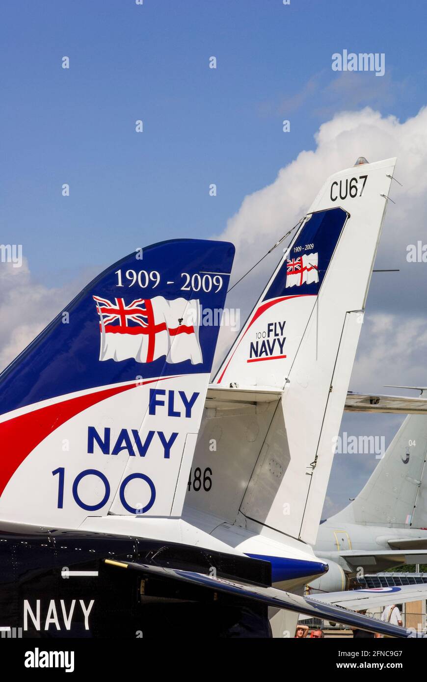 British Aerospace BAe Hawk T1 jet trainer plane with special Fleet Air Arm, Royal Navy centenary, 100 years of naval aviation, Fly Navy 100 scheme Stock Photo