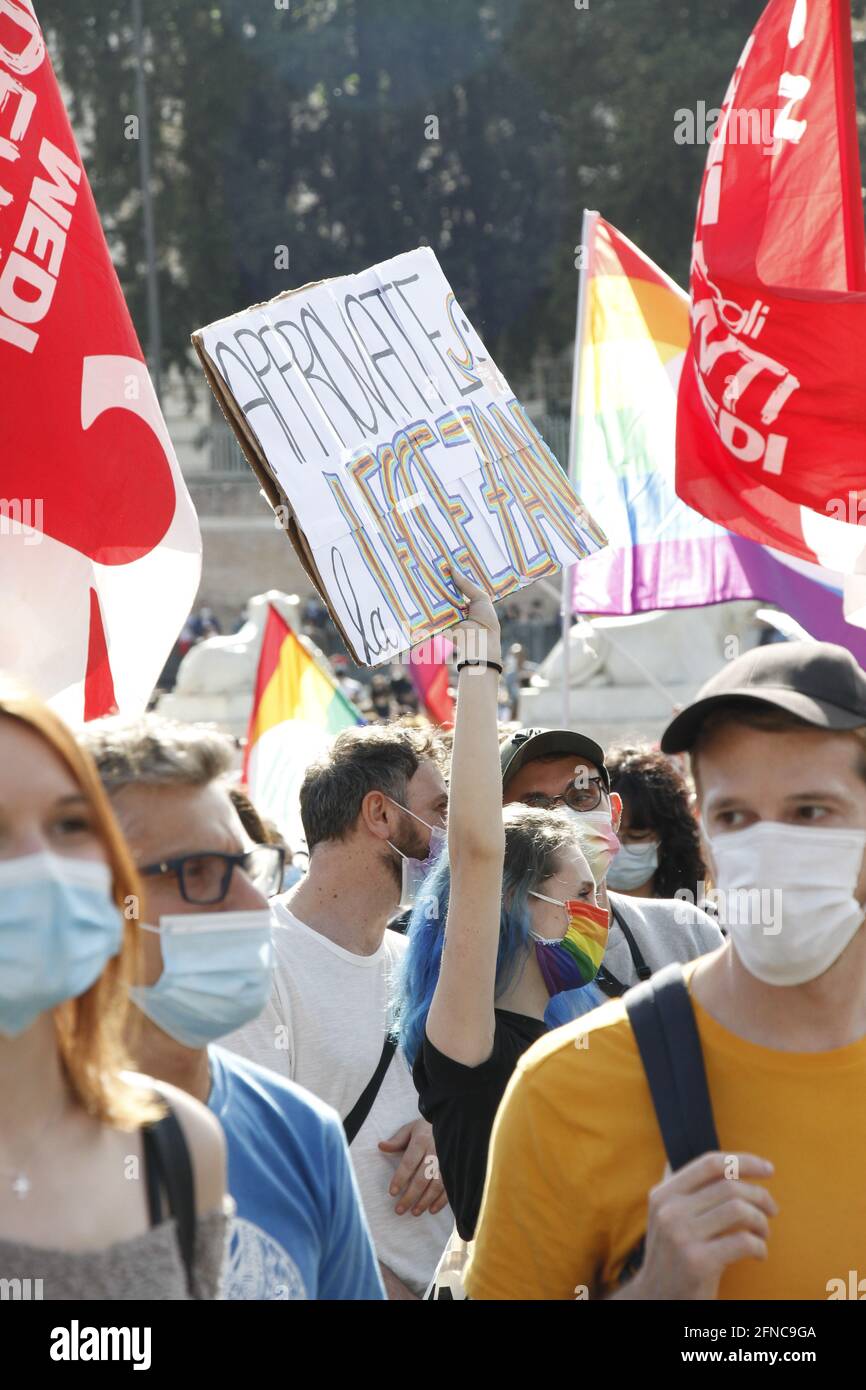 15 May 2021 Demonstration in support for the approval of the Zan bill against homophobia and discrimination in Rome Italy Stock Photo