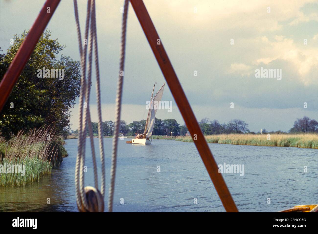 Sailing on the river Bure at the mouth of the river Ant, Norfolk Broads, May 1960 Stock Photo