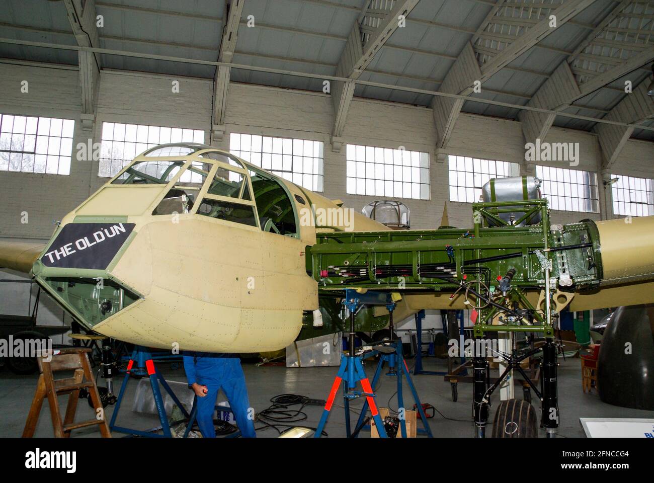 Bristol Blenheim under rebuild, restoration. G-BPIV based upon a restored Bolingbroke airframe with restored Blenheim Mk I nose section Stock Photo