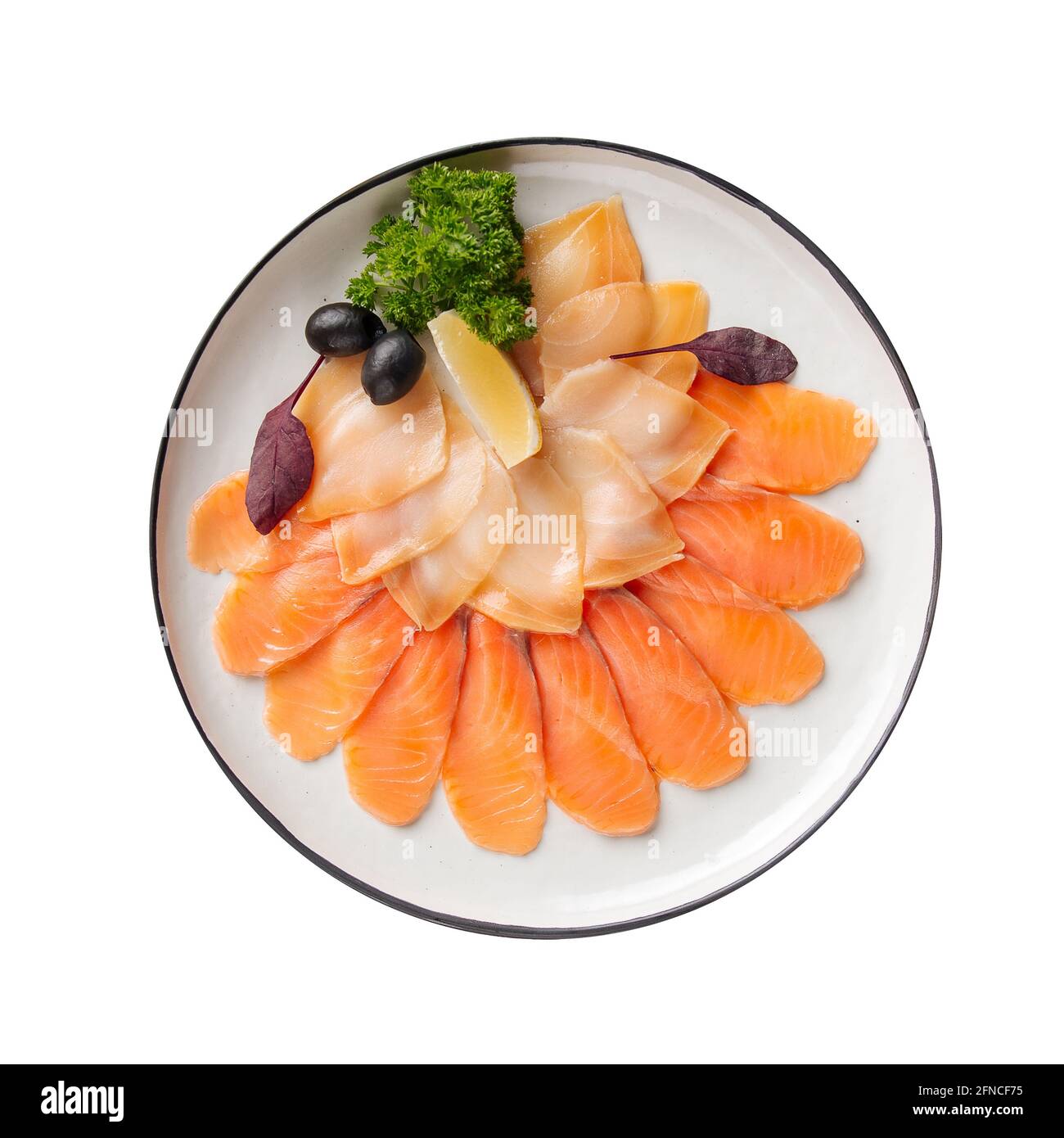 Isolated plate of assorted fish platter appetizer Stock Photo Alamy