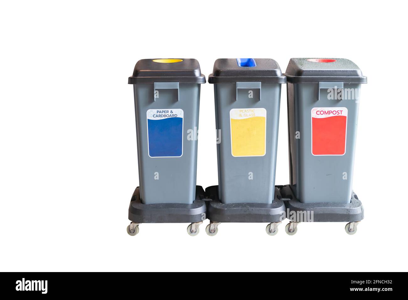 Trash in garbage cans with sorted garbage. Recycling garbage separation