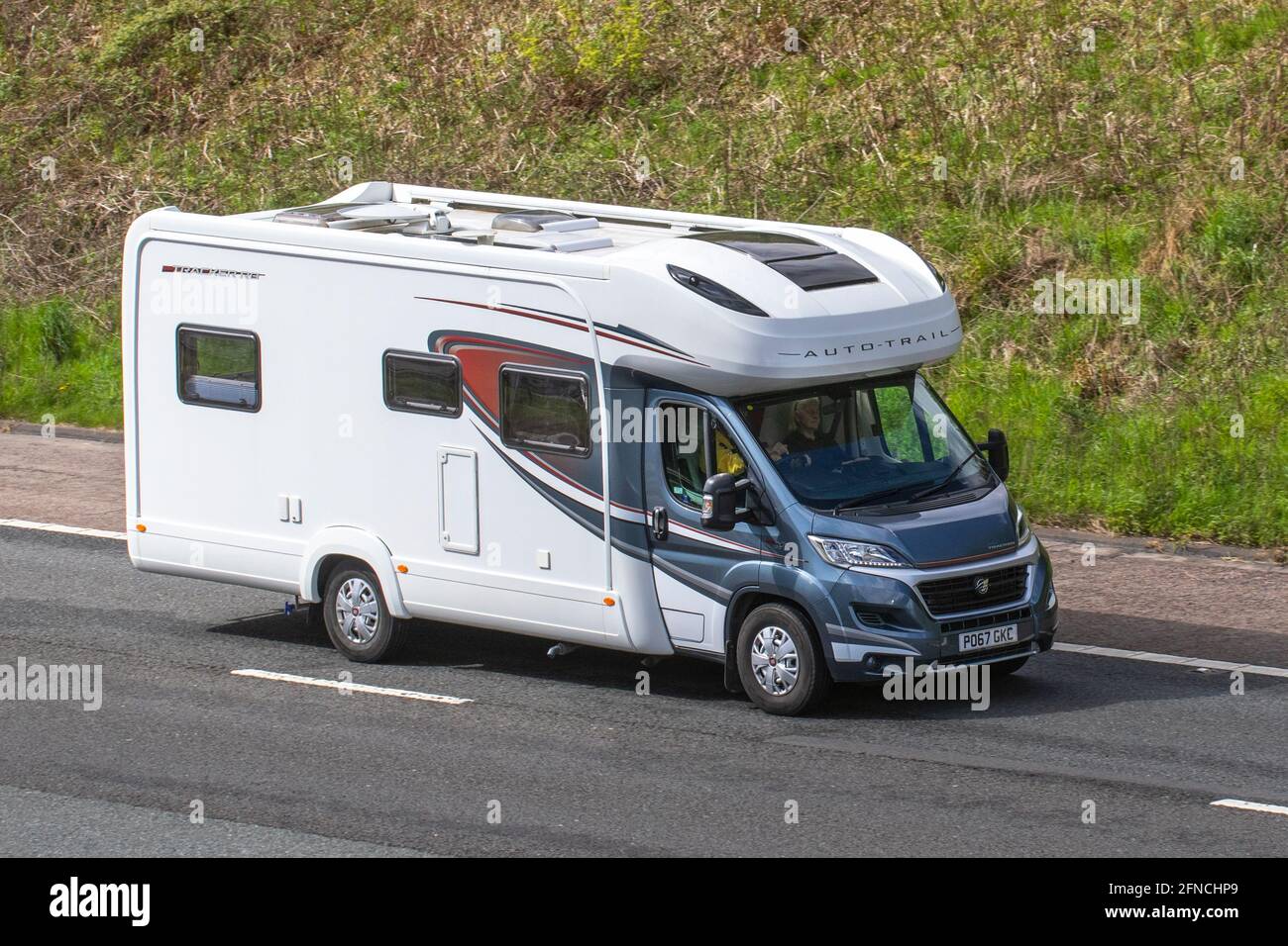 2017 Fiat Auto Trail Tracker Rb; Caravans and Motorhomes, campervans on Britain's roads, RV leisure vehicle, family holidays, caravanette vacations, Touring caravan holiday, van conversions, Vanagon autohome, life on the road,  auto-sleeper Stock Photo