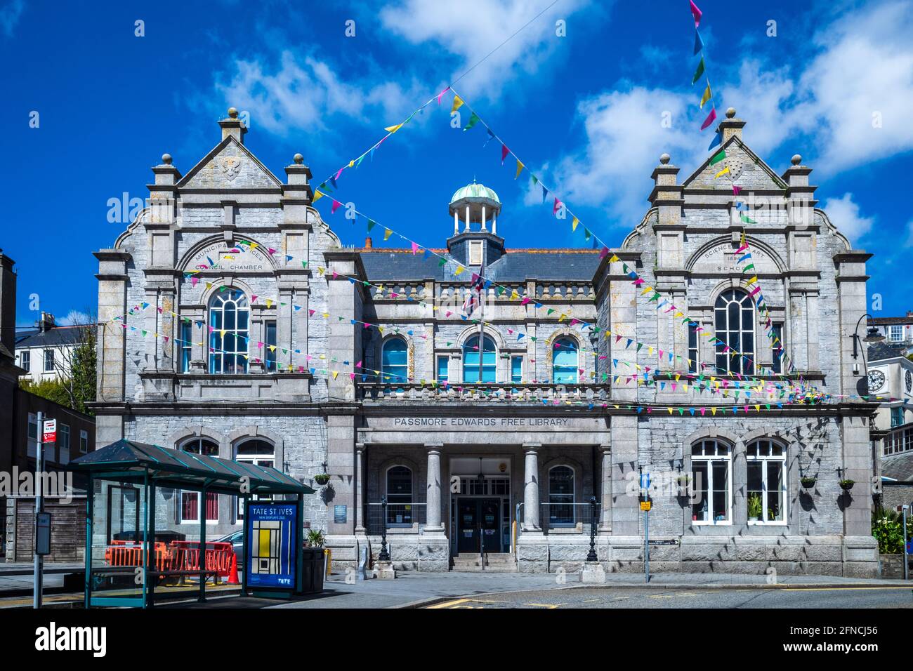 Falmouth Art Gallery and Public Library on The Moor, Falmouth Cornwall UK. Gallery opened 1978 in the 1896 Passmore Edwards Free Library building. Stock Photo