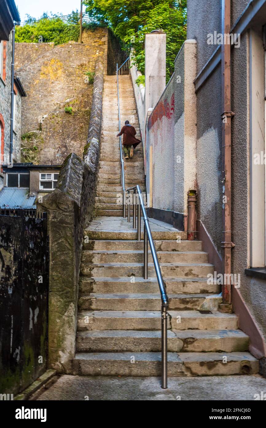 Jacobs Ladder Steps Falmouth - the steep 111 steps of Jacob's Ladder leading off the Moor in Falmouth Cornwall UK. Built in the 1840s. Stock Photo