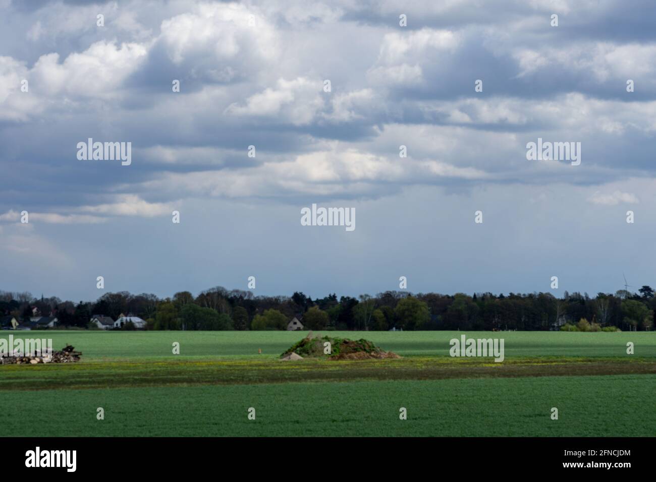 A natural view of an agricultural field under a cloudy sky Stock Photo ...