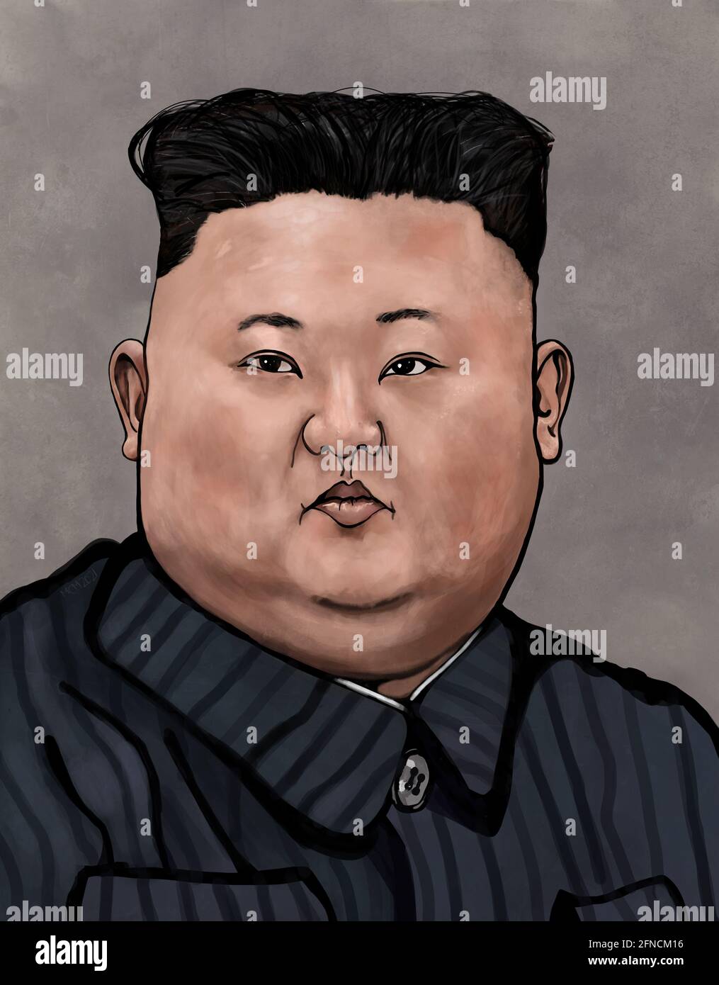 May 16, 2021 -: portrait of Kim Jong Un . Editorial artistic hand drawing caricature of North Korea leader Kim Jong-Un Stock Photo