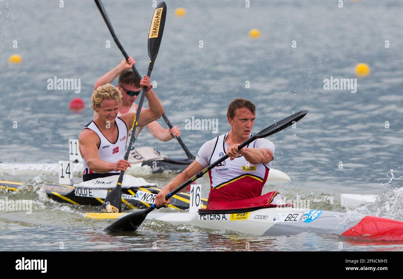 Belgian kayaker Artuur Peters pictured in action during the Final of the K1  Men 5000m Canoe Sprint (Kayak) at the ICF Canoe Sprint and Paracanoe World  Stock Photo - Alamy