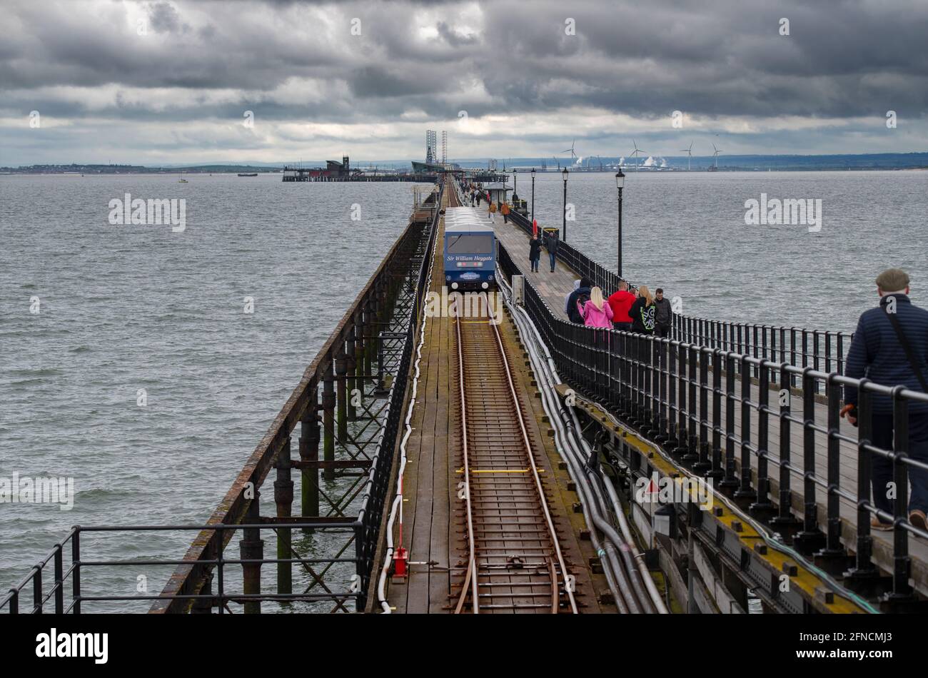 Southend on Sea Essex England UK 15 May 2021 The Sir William Heygate train on the pier, named after former Lord Mayor of London. He also led the publi Stock Photo