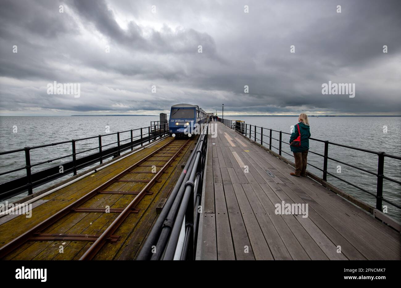 Southend on Sea Essex England UK 15 May 2021 The Sir William Heygate train on the pier, named after former Lord Mayor of London. He also led the publi Stock Photo