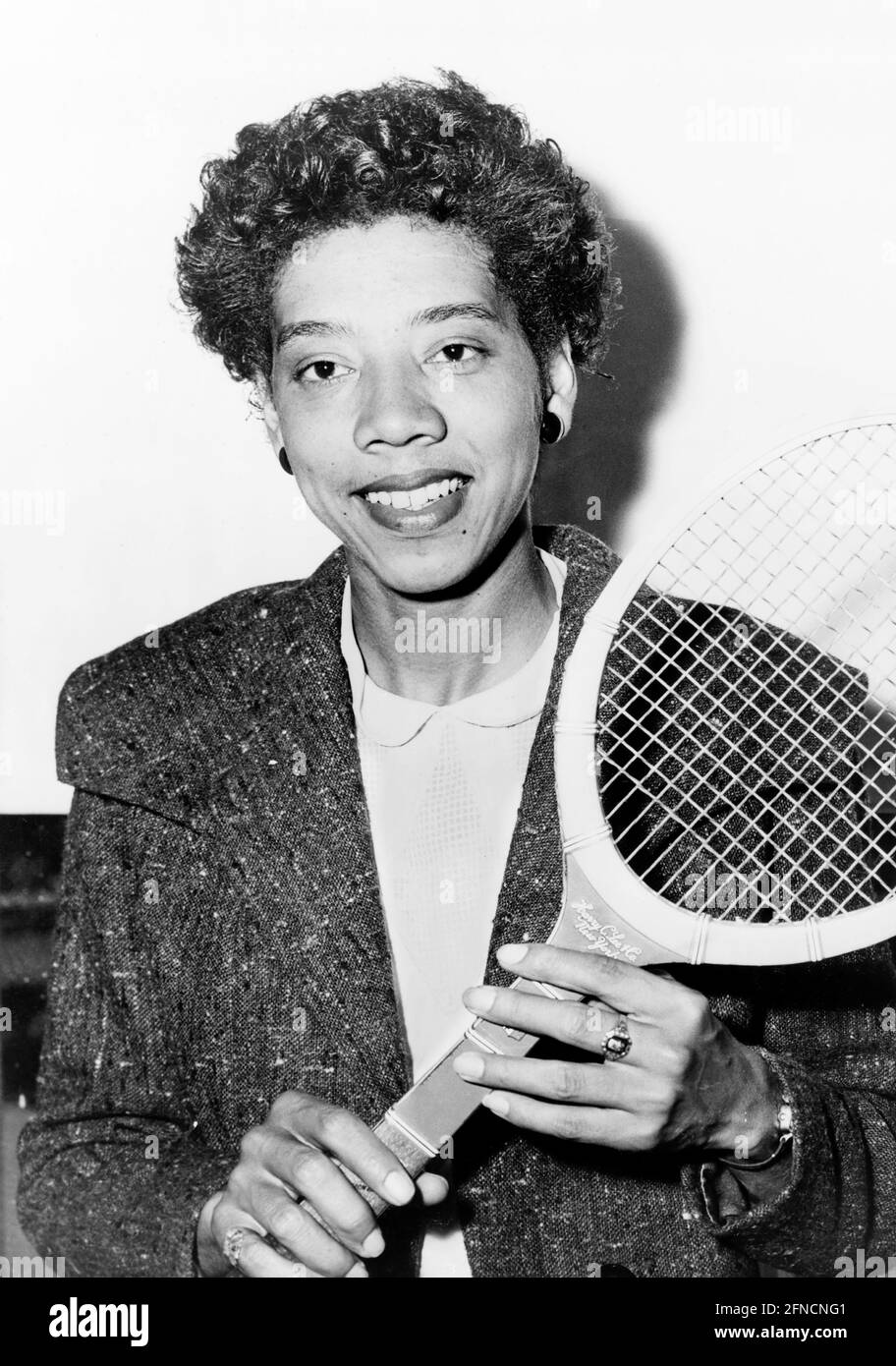 Althea Gibson. Portrait of American tennis player, Althea Neale Gibson (1927-2003) in 1956. Photo by Fred Palumbo. Stock Photo