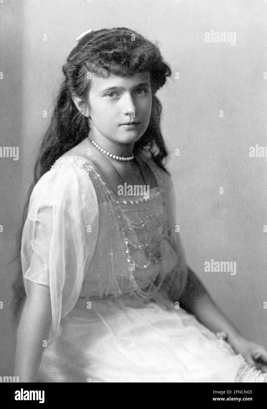 Anastasia Romanov. Portrait of the youngest daughter of Tsar Nicholas II, Grand Duchess Anastasia Nikolaevna of Russia (1901-1918), c. 1914 Stock Photo