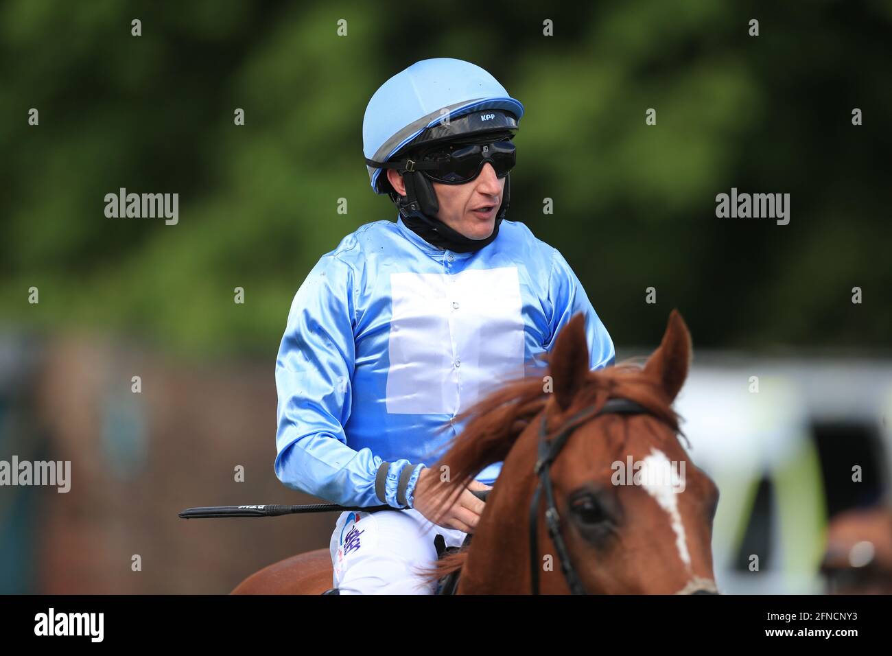 P J McDonald after winning The Titanium Racing Club Maiden Stakes on First Light at Ripon Racecourse. Picture date: Sunday May 16, 2021. Stock Photo