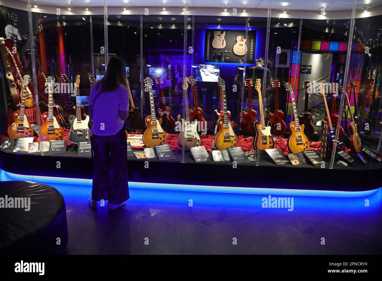 Guitar exhibition at ABBA the Museum. The museum is a privately owned  permanent exhibition about the Swedish music group Abba, located at  Djurgården in Stockholm Stock Photo - Alamy