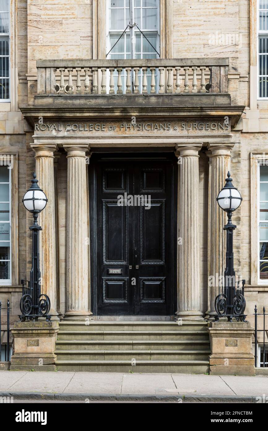 Royal College of Physicians and Surgeons building entrance, St Vincent Street, Glasgow, Scotland, UK Stock Photo