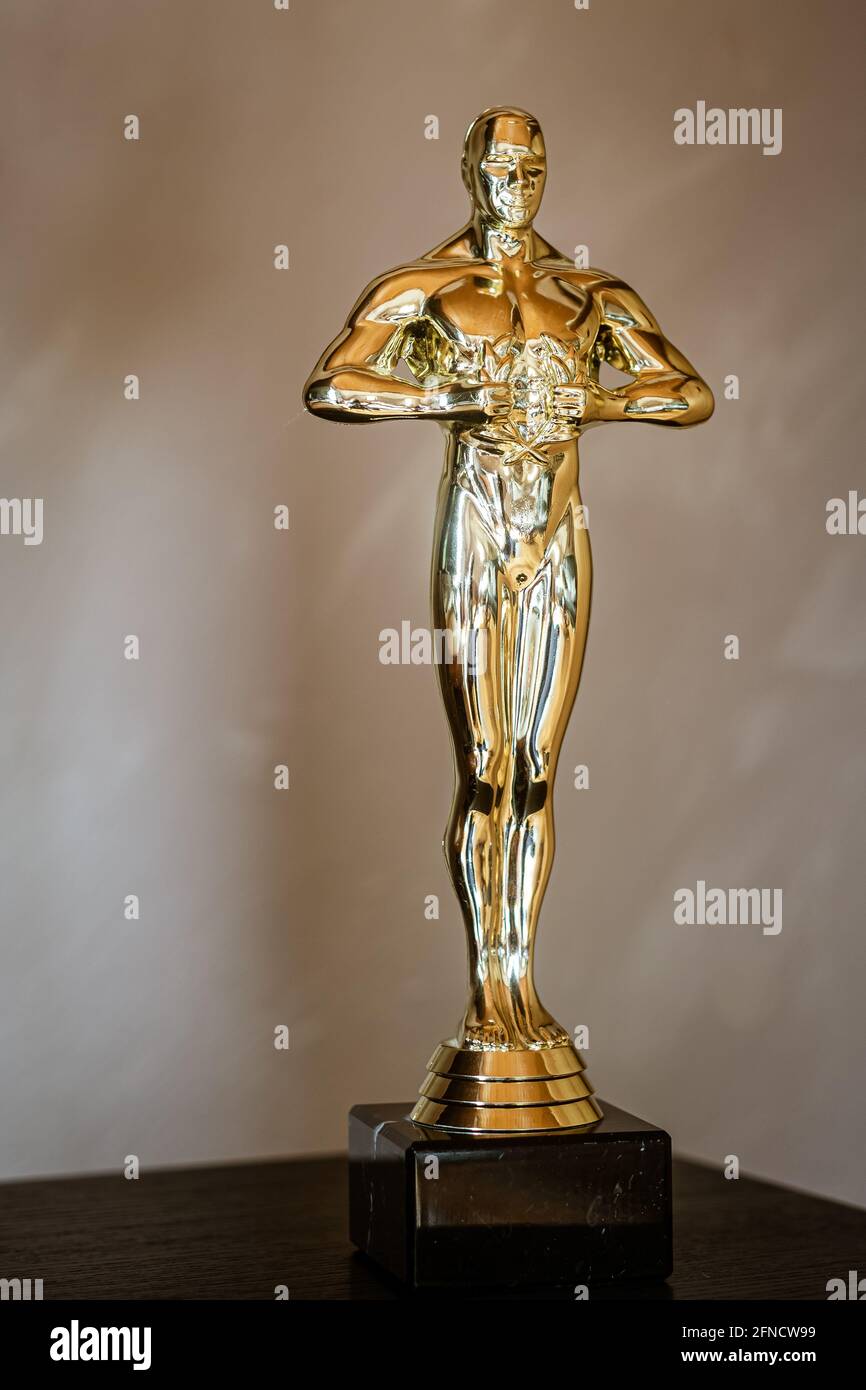 Braubach, Germany, 16. May 2021: Victory Statue Replica,  'Academy Award of Merit' , Oscar Stock Photo