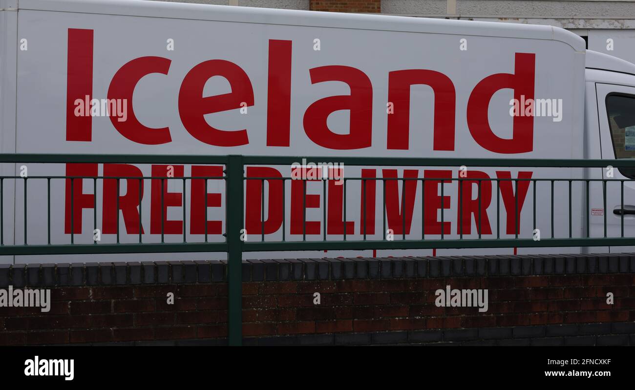 Van with Iceland Free Delivery written on it Stock Photo Alamy